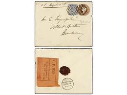 INDIA INGLESA. 1891. HYDERABAD To BOMBAY. 1 Anna Brown Envelope Uprate With 2 Annas Blue. On Back V.P. Registered Label. - Autres & Non Classés