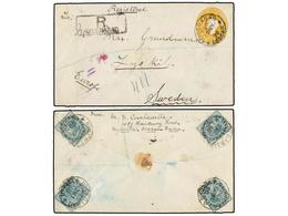 INDIA INGLESA. 1898. HYDERABAD To SWEDEN. 2 Anna Orange Envelope Uprated With Four Stamps Of 1/2 Anna Green, Send Regist - Other & Unclassified