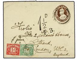 INDIA. 1929. DALLAH To LONDON. 1 Anna Brown Envelope, Taxed On Arrival With Great Britain 1/2 D. Green And 1 D. Red Stam - Altri & Non Classificati