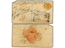 ESTADOS INDIOS: HAIDERABAD. Sg.13 (4). 1900. 1/2 Anna Yellow Envelope Uprated With Block Of Four On The Back Of The Cove - Autres & Non Classés