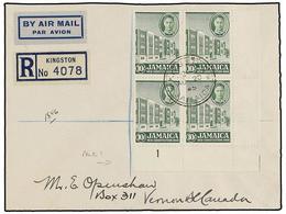 JAMAICA. Sg.134/40 (4). 1945. KINGSTON To CANADA. Complete Set In Block Of Four With Plate Number On Seven Covers, Arriv - Andere & Zonder Classificatie