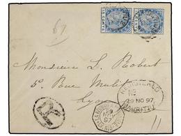 MAURICIO. 1897. MAURITIUS To FRANCE. 15 Cts. Blue (2), Registered Cover, Arrival On Back. - Other & Unclassified