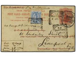 NUEVA ZELANDA. 1893 (Jan 6). GB 1d. Red Universal Stationery Card With Message (and Reply) On Reverse Written In Shortha - Other & Unclassified