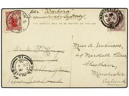NUEVA ZELANDA. 1901. MANCHESTER To WELLINGTON (New Zealand). Postcard Franked With British 1 D. Lilac Redirected To MANC - Altri & Non Classificati