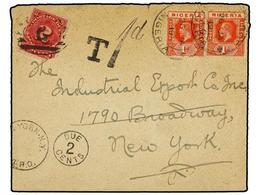 NIGERIA. 1919. NIGERIA To NEW YORK. 1 D. Red (2) Taxed On Arrival With U.S.A. 2 Cents Stamp (fault). - Other & Unclassified