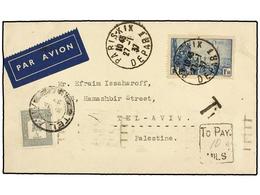 PALESTINA. 1937. PARIS To TEL AVIV. 1,5 Fr. Blue, Taxed On Arrival With Palestina 10 Mils. Grey Stamp. - Autres & Non Classés