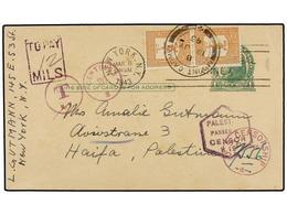 PALESTINA. 1945. NEW YORK To HAIFA. 1 Cent. Green Postal Stationary Card Taxed On Arrival With Palestine 6 Mils. Yellow - Autres & Non Classés