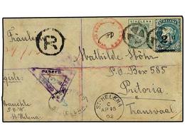 SANTA HELENA. 1902. Registered Cover Used To TRANSVAAL Bearing 1/2 D. & 2 1/2 D. Ovpt Tied By The CORK In Circle Hs´s Su - Autres & Non Classés