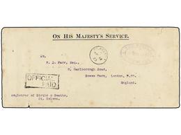 SANTA HELENA. 1923. THE CASTLE To ENGLAND. Large Envelope O.H.M.S. With OFFICIAL/PAID  Mark And ST. HELENA Cds. - Other & Unclassified