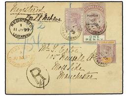 SIERRA LEONA. 1897 (25 June). Envelope Registered To MANCHESTER, Bearing 1889 1 1/2 D. Pale Violet, 1896 2 D. Dull Mauve - Other & Unclassified