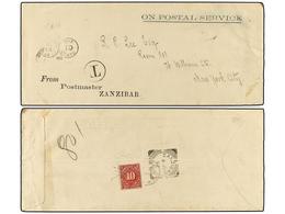 ZANZIBAR. 1902. ZANZIBAR To NEW YORK. Legal Size Cover Sent Unfranked, Taxed On Arrival With US 10 Cents. Stamps. - Andere & Zonder Classificatie