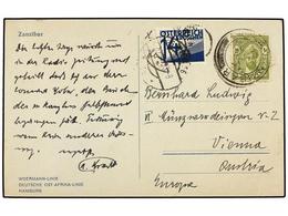 ZANZIBAR. 1933. ZANZIBAR To VIENA (Austria). Postcard Franked With 10 Cts. Taxed On Arrival With Austria 14 Sh. Blue Sta - Other & Unclassified