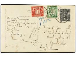 ZANZIBAR. 1939. ZANZIBAR To ENGLAND. Postcard Franked With 10 Cts. Black, Taxed On Arrival With British 1/2 D. Green And - Altri & Non Classificati