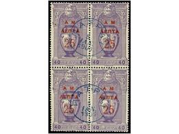 ° GRECIA. Hl.166. 1901. 25 L. On 40 L. Violet. Block Of Four. PATRAI Cds. In Blue. Very Fine. Hellas.800€. - Other & Unclassified