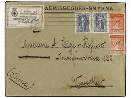 GRECIA. 1921. SMYRNA To SWITZERLAND. 10 L. Red (2) And 15 L. Blue With Blue And Red PATRIOTIC STAMP. - Altri & Non Classificati