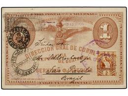 GUATEMALA. Sc.44. 1900. GUATEMALA A SAO PAULO (Brasil). Entero Postal De 1 Ctvo. Con Franqueo Adicional De 2 Ctvos. Lleg - Altri & Non Classificati