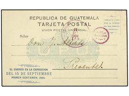 GUATEMALA. 1904. GUATEMALA. Entero Postal EXPOSICION 15 SEPTIEMBRE 1904 Impresion De Vista Al Dorso, ´Libre De Franqueo - Otros & Sin Clasificación