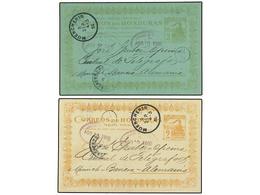 HONDURAS. 1900. Enteros Postales De 2 Ctvos. Naranja Y 3 Ctvos. Verde S. Verde Azul Circulados A ALEMANIA. - Altri & Non Classificati