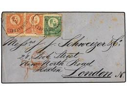 HUNGRIA. Mi.9, 10. 1871. Engraved 3kr. Green And 5kr. Rose-red (2) Used On 1872 Cover To LONDON Tied By Framed SZOMBATHE - Other & Unclassified