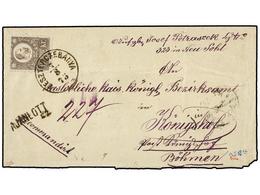 HUNGRIA. Mi.12. 1873. CESZTERCZEBANYA To KONIGSHOF. 15 Kr. Brown On Registered Envelope. FINE. - Otros & Sin Clasificación