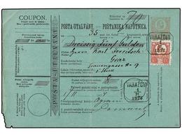 HUNGRIA. Mi.10. 1874. VARAZODIN To GRAZ. Postal Receipt Of 5 Kr. Red Uprated With 5 Kr. Red Stamp. - Other & Unclassified