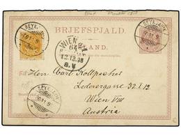 ISLANDIA. 1895. REYKJAVIK To AUSTRIA. Double Postal Stationary 8 Aur + 8 Aur With Text Updated By 3 Ore Yellow Stamp, Ar - Otros & Sin Clasificación