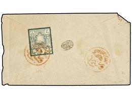 IRAN. Mi.40. (1885 Ca.). 5 Ch. Green Tied With Superb Seal In Red, On Reverse Cover. VERY FINE. - Autres & Non Classés