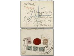 IRAN. Mi.187 (3), 189, 191. 1907. DJOULFA-ISPAHAN To LONDON. Registered Cover Franking On Back. - Autres & Non Classés