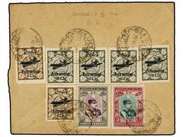 IRAN. Mi.572 (2), 573 (4), 583, 587. 1930. TEHERAN To ENGLAND. AIR MAIL. 2 Stamps Of 10 Ch. Green With DOUBLE OVERPRINT. - Andere & Zonder Classificatie