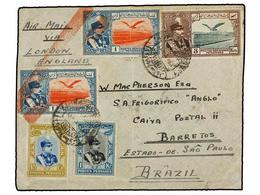 IRAN. Mi.607 (2), 609, 588, 590 (2). 1931. ABADAN To BARRETOS (Brazil). AIR MAIL Cover Via London. Rare Destination. - Autres & Non Classés
