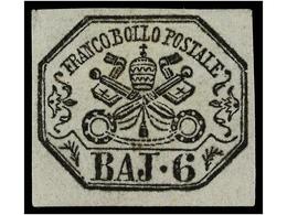 * ITALIA ANTIGUOS ESTADOS: ESTADOS PONTIFICIOS. Sa.7A. 1852. 6 Baj. Lila Gris. Goma Original, Margenes Grandes. MAGNÍFIC - Other & Unclassified