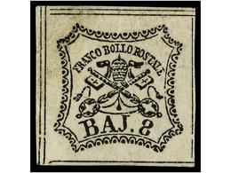 * ITALIA ANTIGUOS ESTADOS: ESTADOS PONTIFICIOS. Sa.9. 1852. 8 Baj. Blanco. Grandes Margenes, Goma Original. Muy Bonito E - Other & Unclassified