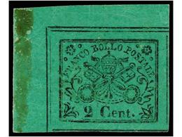 * ITALIA ANTIGUOS ESTADOS: ESTADOS PONTIFICIOS. Sa.13. 1867. 2 Cent. Verde, Goma Original, Esquina De Pliego. LUJO. Sass - Altri & Non Classificati