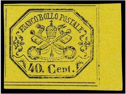 * ITALIA ANTIGUOS ESTADOS. Sa.19. 1867. 40 Cent. Amarillo, Goma Original, Esquina De Pliego. Sassone.375€. - Otros & Sin Clasificación