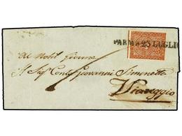 ITALIA ANTIGUOS ESTADOS: PARMA. Sa.8. 1856. PARMA A VIAUGGIO. 25 Cents. Castaño Rojo. MUY BONITA. Sassone.2.250€. - Other & Unclassified