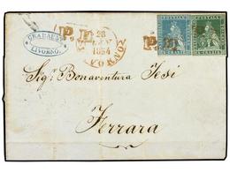 ITALIA ANTIGUOS ESTADOS: TOSCANA. 1854. Cover From LIVORNO To FERRARA Franked By 1851-52 2cr. Blue And 4cr. Green Tied B - Andere & Zonder Classificatie