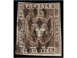 ° ITALIA ANTIGUOS ESTADOS. Sa.17. 1860. 1 Cr. Violeta Castaño. Margenes Completos. BONITO EJEMPLAR. Cert. R.P.S. Sassone - Andere & Zonder Classificatie