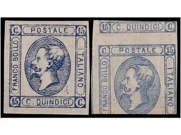 ITALIA. 1863. 15 Cts. Azul. Impresion En Anverso Y Reverso (CEI PS7). Cert. H. AVI. - Autres & Non Classés