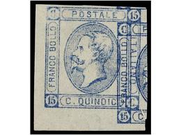 ITALIA. 1863. 15 Cts. Azul DOBLE IMPRESION (CEI PS7). Cert. H. AVI. - Other & Unclassified