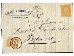 ITALIA. 1872. MARSELLA A PALERMO .Circulada Con Sello Francés De 40 Cts. Naranja No Matasellado Por Depositarse La Carta - Autres & Non Classés