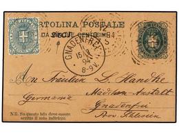 ITALIA. 1894. Entero Postal De 5 Cts. Verde Con Franqueo Adicional De 5 Cts. Valor Facial Rectificado A Mano ´cinque´ Pe - Autres & Non Classés