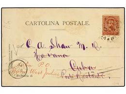 ITALIA. 1899. VENECIA A CUBA Y Reexpedida A SABA (Antillas Holandesas). Tarjeta Postal Con Franqueo De 10 Cts. Rojo, Rar - Autres & Non Classés