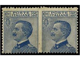 ** ITALIA. Sa.83I. 1908. 25 Cts. Azul. SIN DENTAR EN MEDIO. F. Raybaudi. Sassone.1.050€. - Otros & Sin Clasificación