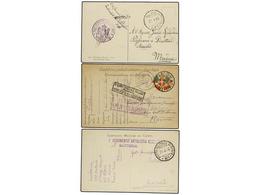 ALBANIA. 1916 (31-7). CINCO Tarjetas Postales Y Un Sobre Circulados A ITALIA, Diversos Franqueos. Fechador POSTA MILITAR - Andere & Zonder Classificatie