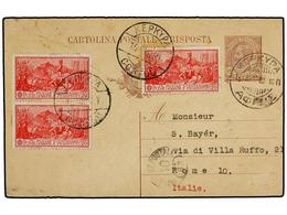 ITALIA. 1930. Corfu. 15c. Postal Stationery Card, Uprated 20c.(3) Ferrucci Tied By Kepkypa * Corfu Date Stamp And Addres - Other & Unclassified