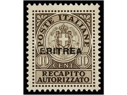 ** ERITREA. Sa.1. 1939. RECAPITO AUTORIZZATO. 10 Cts. Brown, Never Hinged. Sassone.75€. - Otros & Sin Clasificación