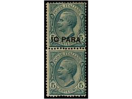 (*) LEVANTE: CORREO ITALIANO. Sa.1a. 1908. I EMISION LOCAL. 10 Para Verde En Pareja Vertical UNO SIN HABILITACION. Magní - Altri & Non Classificati