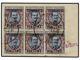 LEVANTE: CORREO ITALIANO. Sa.83(6). 1923. 45 Pi. S. 5 Lire. Bloque De Seis Sobre Fragmento. MAGNÍFICO. - Autres & Non Classés