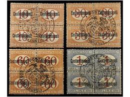 ** LEVANTE: CORREO ITALIANO. Sa.T1/4. 1922. TASAS. 10, 30, 60 Cts. Y 1 Lire. Bloques De Cuatro Con El Sello De Control C - Altri & Non Classificati