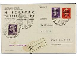 TRIESTE. 1946. TRIESTE A SUIZA. Tarjeta Postal Circulada Por Correo Certificado Con Sellos De 1 Lira, 2 Liras Y 10 Liras - Autres & Non Classés